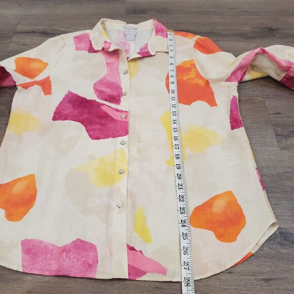 Chicos No Iron Linen Button Down Shirt Boho Artsy Art to Wear Size 12 (2) - Picture 5 of 8